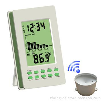Wireless Digital Rain Gauge with Clock, Temperature Alarm, 0 to 9,999mm Rainfall Display Range